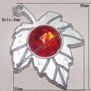 Plastic( ABS) Pendant with Acrylic Zircon, Leaf 46x35mm Hole:3mm Sold by Bag