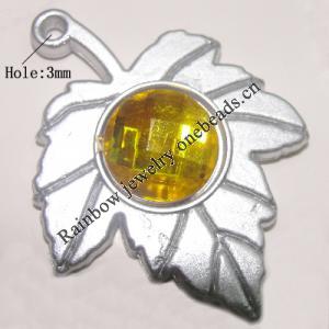 Plastic( ABS) Pendant with Acrylic Zircon, Leaf 46x35mm Hole:3mm Sold by Bag