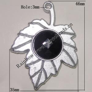 Plastic( ABS) Pendant with Acrylic Zircon, Leaf 46x35mm Hole:3mm Sold by Bag