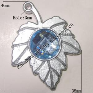 Plastic( ABS) Pendant with Acrylic Zircon, Leaf 46x35mm Hole:3mm Sold by Bag