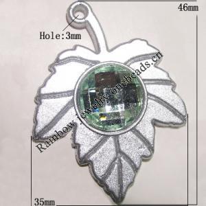 Plastic( ABS) Pendant with Acrylic Zircon, Leaf 46x35mm Hole:3mm Sold by Bag