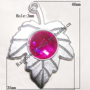 Plastic( ABS) Pendant with Acrylic Zircon, Leaf 46x35mm Hole:3mm Sold by Bag