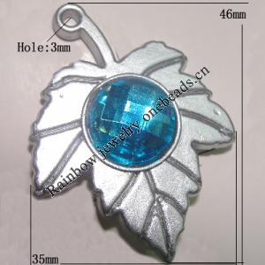 Plastic( ABS) Pendant with Acrylic Zircon, Leaf 46x35mm Hole:3mm Sold by Bag