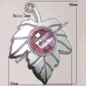 Plastic( ABS) Pendant with Acrylic Zircon, Leaf 46x35mm Hole:3mm Sold by Bag