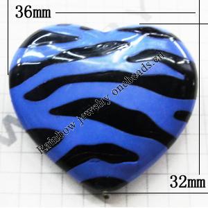 Painted Spray-paint Acrylic Beads, Heart 36x32mm, Sold by Bag 