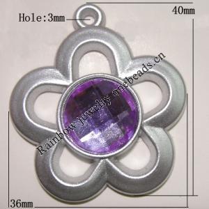 Plastic( ABS) Pendant with Acrylic Zircon, 40x36mm Hole:3mm Sold by Bag