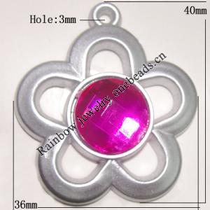 Plastic( ABS) Pendant with Acrylic Zircon, 40x36mm Hole:3mm Sold by Bag