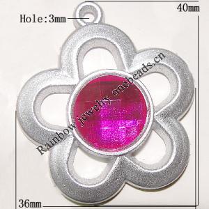 Plastic( ABS) Pendant with Acrylic Zircon, 40x36mm Hole:3mm Sold by Bag