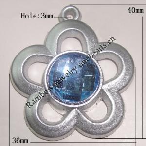 Plastic( ABS) Pendant with Acrylic Zircon, 40x36mm Hole:3mm Sold by Bag