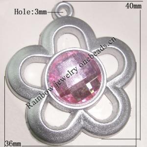 Plastic( ABS) Pendant with Acrylic Zircon, 40x36mm Hole:3mm Sold by Bag