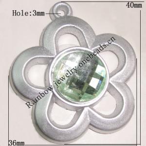 Plastic( ABS) Pendant with Acrylic Zircon, 40x36mm Hole:3mm Sold by Bag