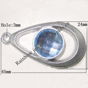 Plastic( ABS) Pendant with Acrylic Zircon, 45x24mm Hole:3mm Sold by Bag