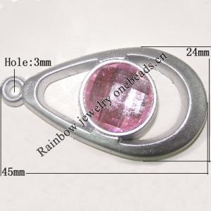 Plastic( ABS) Pendant with Acrylic Zircon, 45x24mm Hole:3mm Sold by Bag