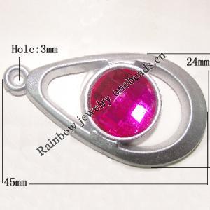 Plastic( ABS) Pendant with Acrylic Zircon, 45x24mm Hole:3mm Sold by Bag