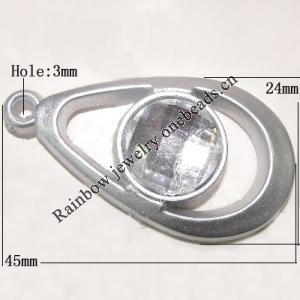 Plastic( ABS) Pendant with Acrylic Zircon, 45x24mm Hole:3mm Sold by Bag