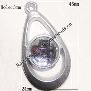 Plastic( ABS) Pendant with Acrylic Zircon, 45x24mm Hole:3mm Sold by Bag