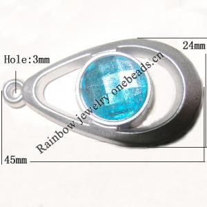 Plastic( ABS) Pendant with Acrylic Zircon, 45x24mm Hole:3mm Sold by Bag