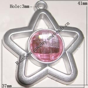 Plastic( ABS) Pendant with Acrylic Zircon, 41x37mm Hole:3mm Sold by Bag