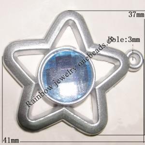 Plastic( ABS) Pendant with Acrylic Zircon, 41x37mm Hole:3mm Sold by Bag