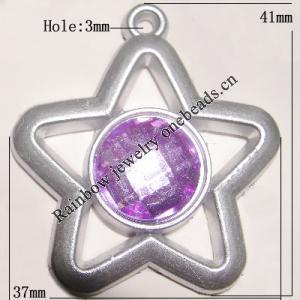 Plastic( ABS) Pendant with Acrylic Zircon, 41x37mm Hole:3mm Sold by Bag