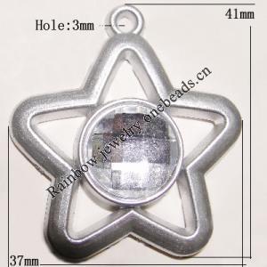 Plastic( ABS) Pendant with Acrylic Zircon, 41x37mm Hole:3mm Sold by Bag