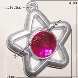 Plastic( ABS) Pendant with Acrylic Zircon, 41x37mm Hole:3mm Sold by Bag