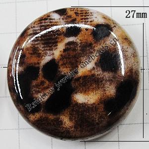 Imitate Animal skins Acrylic Beads, Painted Spray-paint, Flat Round 27mm Hole:2mm, Sold by Bag