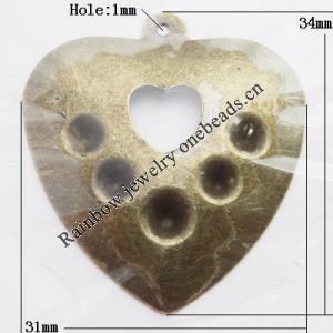 Iron Jewelry finding Pendant Lead-free, Heart 34x31mm Hole:1mm, Sold by Bag