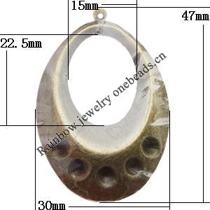 Iron Jewelry finding Pendant Lead-free, Hollow Flat Oval O:47x30mm I:22.5x15mm Hole:1mm, Sold by Bag