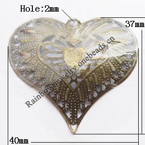 Iron Jewelry finding Connectors/links Pb-free, Heart 40x37mm Hole:2mm, Sold by Bag