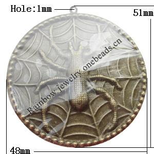 Iron Jewelry finding Pendant Lead-free, Flat Round 51x48mm Hole:1mm, Sold by Bag