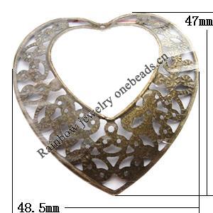 Iron Jewelry finding Connectors/links Pb-free, Hollow Heart 48.5x47mm Hole:1mm, Sold by Bag