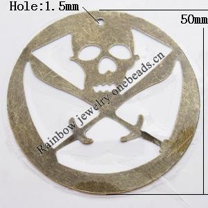 Iron Jewelry finding Pendant Lead-free, 50mm Hole:1.5mm, Sold by Bag