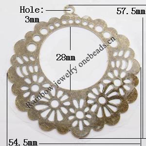 Iron Jewelry finding Pendant Lead-free, O:57.5x54.5mm I:28mm Hole:3mm, Sold by Bag