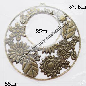 Iron Jewelry finding Pendant Lead-free, Round O:57.5x55mm I:25mm, Sold by Bag