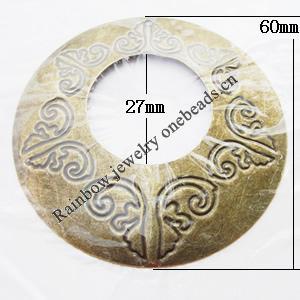 Iron Jewelry finding Pendant Lead-free, Hollow Round O:60mm I:27mm Hole:2mm, Sold by Bag