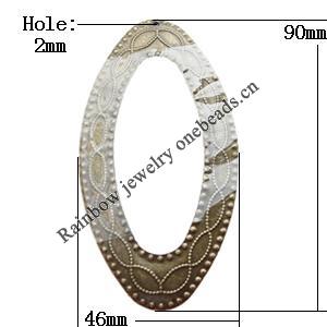 Iron Jewelry finding Pendant Lead-free, Hollow Oval 46x90mm Hole:2mm, Sold by Bag