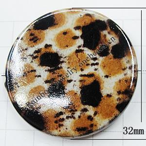 Imitate Animal skins Acrylic Beads, Painted Spray-paint, Flat Round 32mm Hole:1mm, Sold by Bag