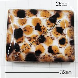 Imitate Animal skins Acrylic Beads, Painted Spray-paint, Rectangular 32x25mm Hole:2mm, Sold by Bag