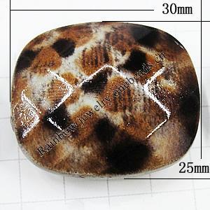 Imitate Animal skins Acrylic Beads, Painted Spray-paint, Faceted Flat Oval 30x25mm Hole:1mm, Sold by Bag