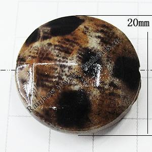 Imitate Animal skins Acrylic Beads, Painted Spray-paint, Flat Round 20mm Hole:2mm, Sold by Bag