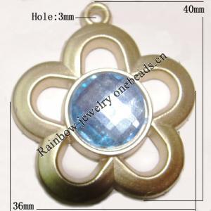 Plastic( ABS) Pendant with Acrylic Zircon, 40x36mm Hole:3mm Sold by Bag