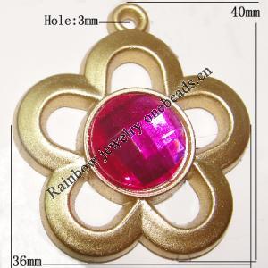 Plastic( ABS) Pendant with Acrylic Zircon, 40x36mm Hole:3mm Sold by Bag