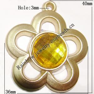 Plastic( ABS) Pendant with Acrylic Zircon, 40x36mm Hole:3mm Sold by Bag