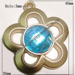 Plastic( ABS) Pendant with Acrylic Zircon, 40x36mm Hole:3mm Sold by Bag