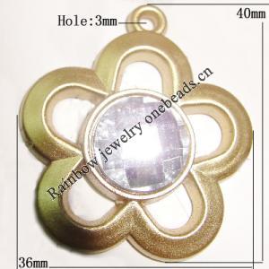 Plastic( ABS) Pendant with Acrylic Zircon, 40x36mm Hole:3mm Sold by Bag