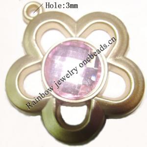 Plastic( ABS) Pendant with Acrylic Zircon, 40x36mm Hole:3mm Sold by Bag