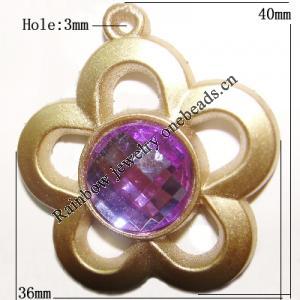 Plastic( ABS) Pendant with Acrylic Zircon, 40x36mm Hole:3mm Sold by Bag