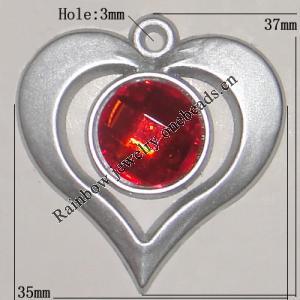 Plastic( ABS) Pendant with Acrylic Zircon, 37x35mm Hole:3mm Sold by Bag