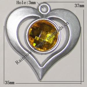 Plastic( ABS) Pendant with Acrylic Zircon, 37x35mm Hole:3mm Sold by Bag